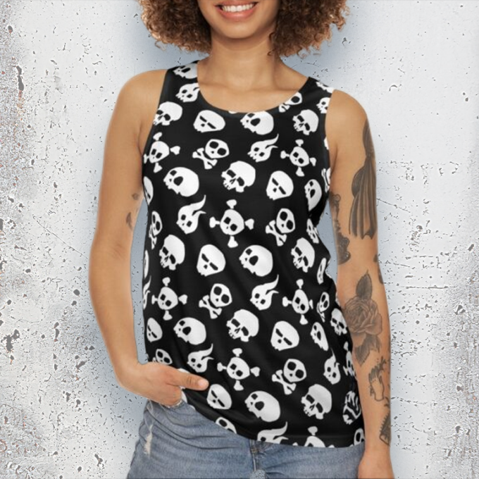 Halloween Tank Cute Skulls Black Fitted